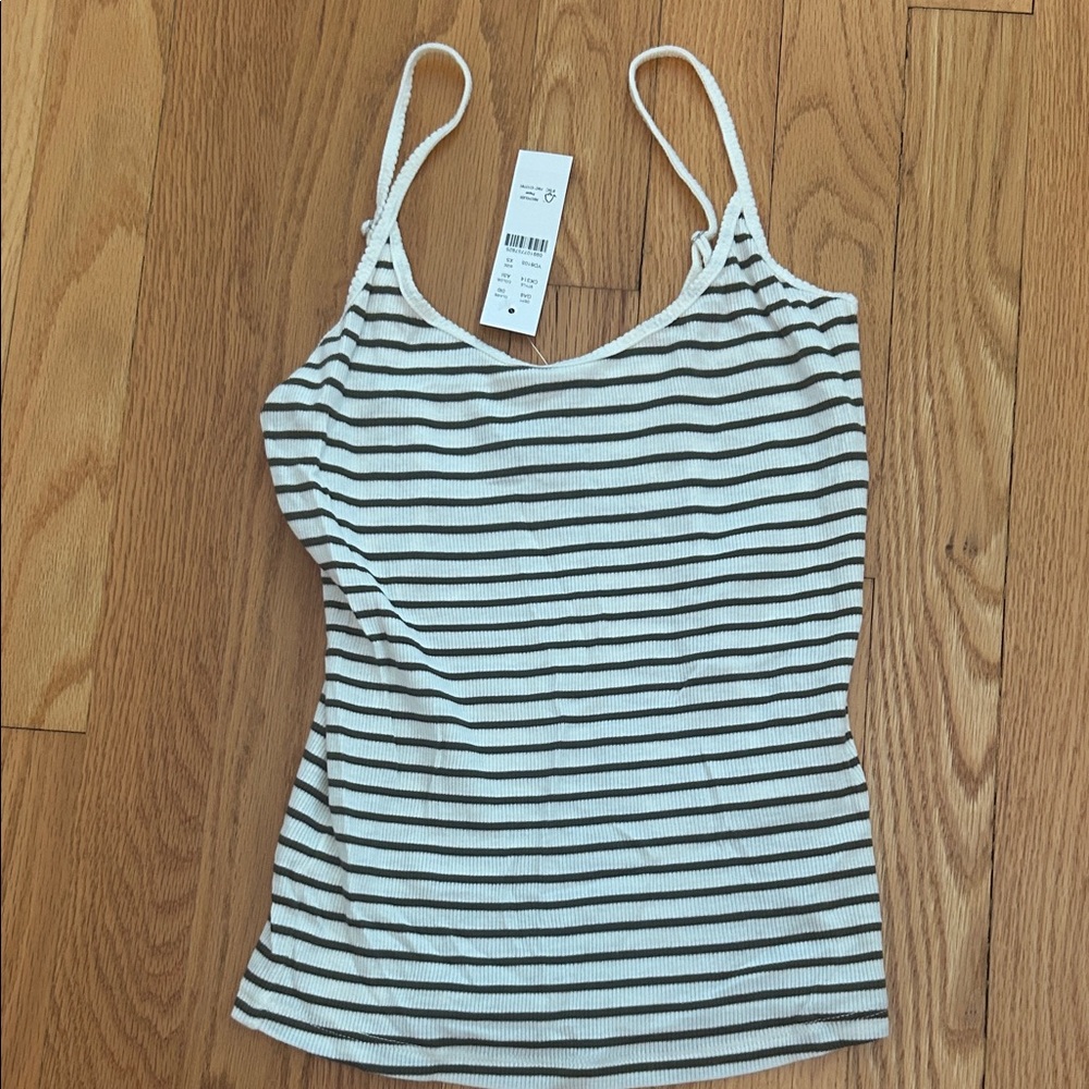 J. Crew White and Black Striped Ribbed Spaghetti Strap Camisole
